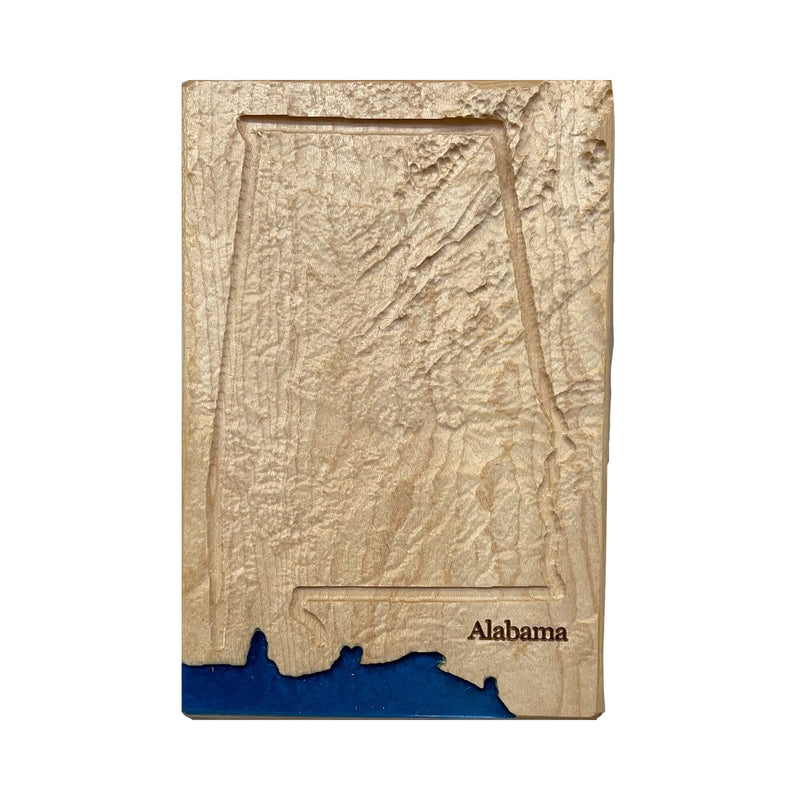 Alabama State Carved Topographic Wood Relief Map